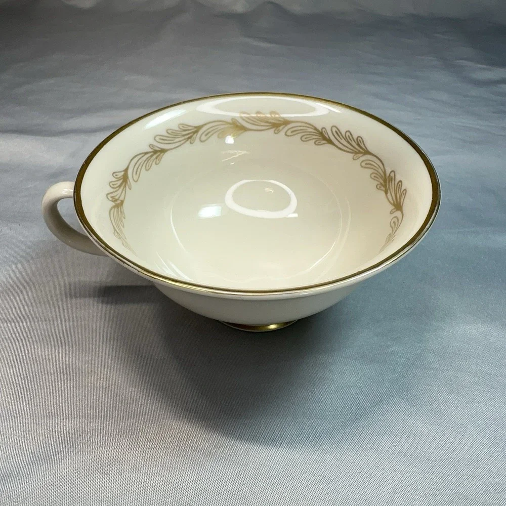 Tiffany & Co Gold Laurel Teacup and Saucer Set Cream Porcelain Japan‎ Gilt Rim